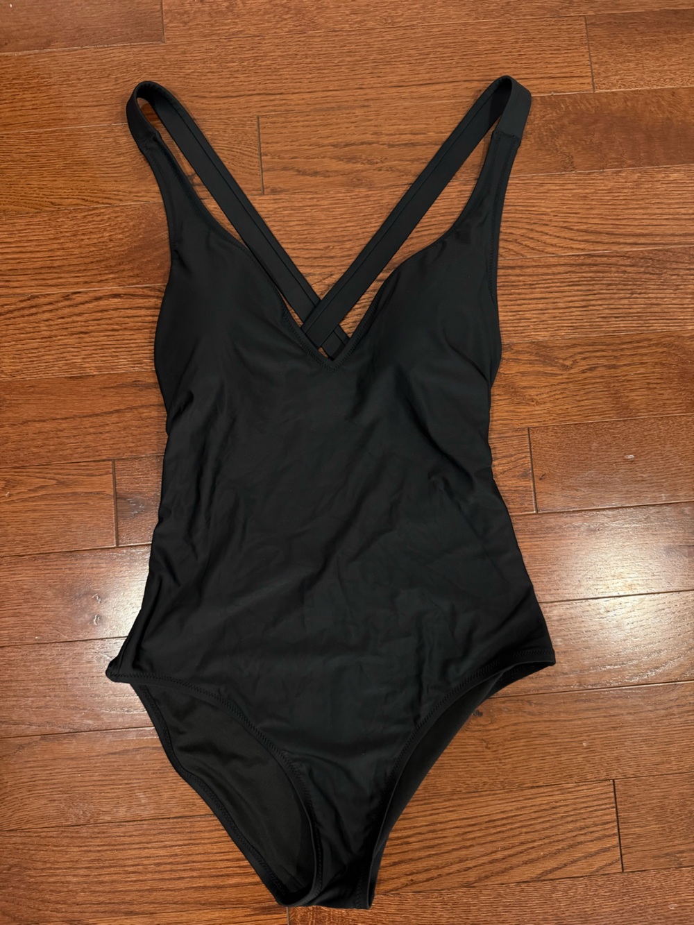 J. Crew Women’s Black V-Neck One-Piece Swimsuit with Crisscross Back